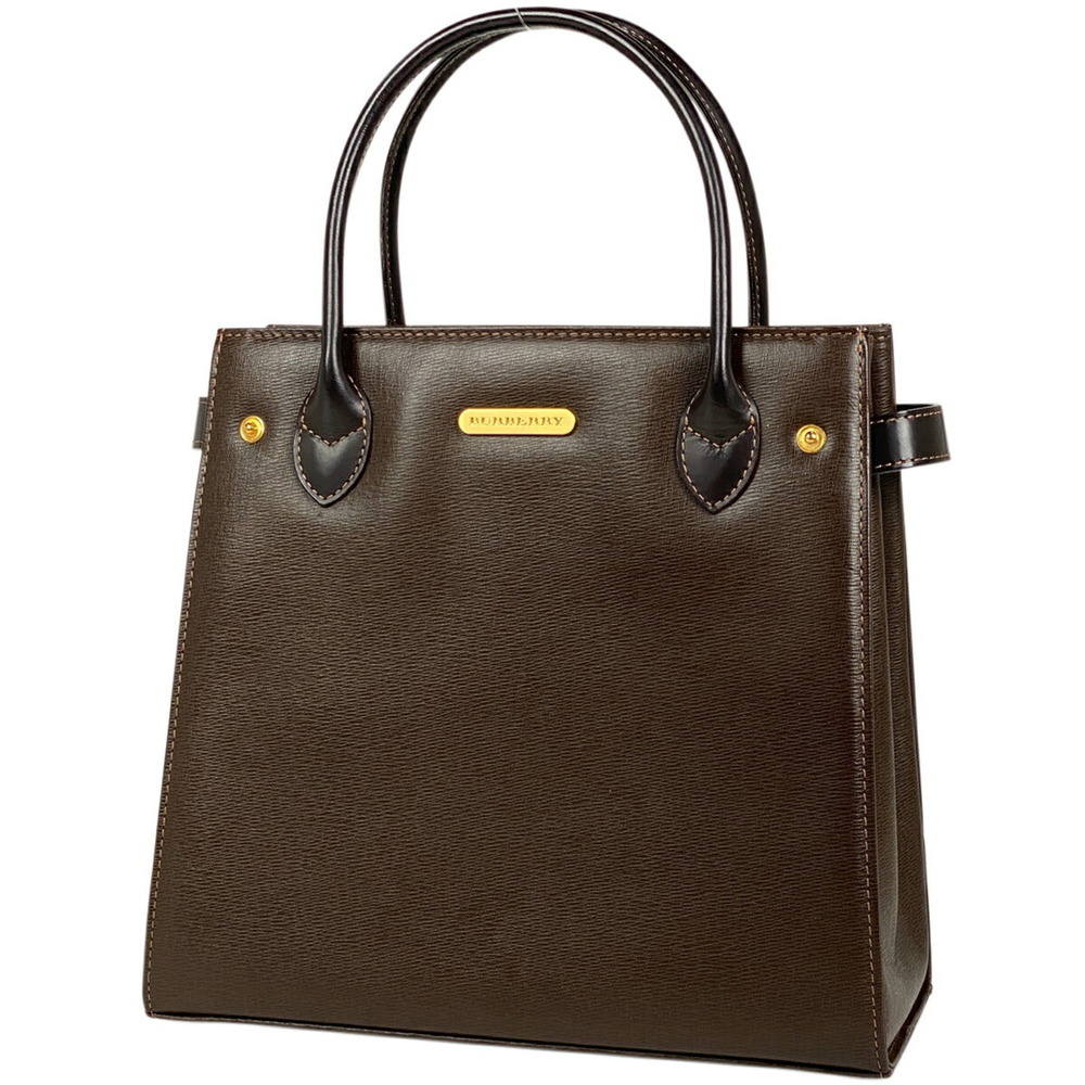 Burberry logo handbag tote bag leather brown
